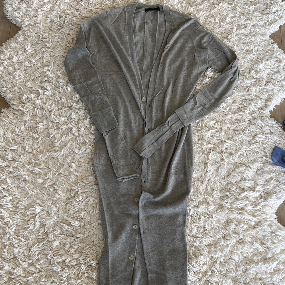 Long Gray Button-Up Cardigan